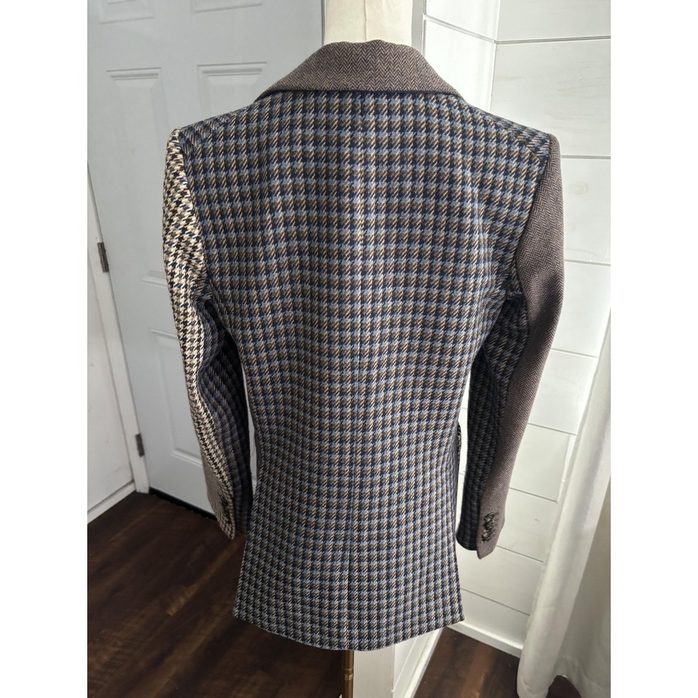 Veronica Beard Blazer Womens 6 Blue Patchwork Houndstooth Faustine Dickey Jacket - Picture 6 of 10